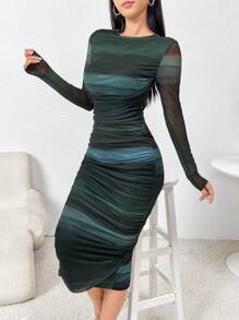 Modelyn Women Ombre Color Draped Fitted Long Dress