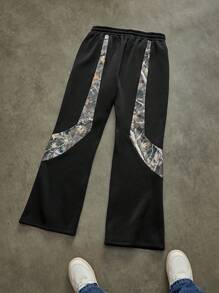 Manfinity NXTstreet Men's Casual Branch Print Drawstring Waist Sweatpants, Autumn - Black - View 2