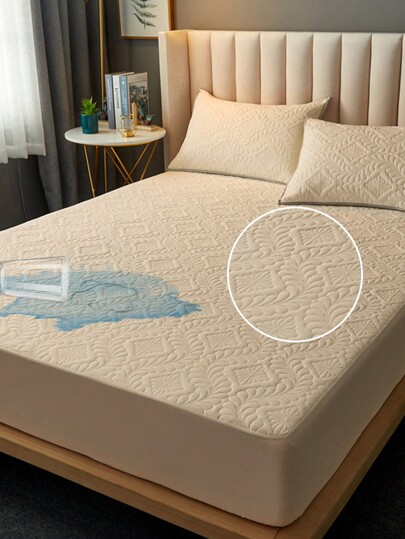 1pc Fitted Sheet, Bedding, Mattress Protector, Bed Cover, Bed Sheet, Cozy Home Textile, Breathable And Anti-Pilling Mattress Protector, Ultrasonic Embossing Bed Cover, Home Decoration, Decorative Bed Spread Bed Cover For Bedroom Dorm, Fits For All Size Beds - Twin, Full, Queen, King, Suitable For All Seasons, Machine Washable, Dustproof Bedspread, Pillow And Pillow Case Not Included, Autumn Decor, Room Decor, Back To School, School Supplies