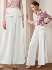 MOTF PREMIUM WEITE HOSE MIT STRASS-FRANSEN DETAIL KLAPPE - Weiss - Übersicht 9