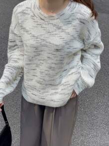 DAZY Suéter holgado de mujer casual de cuello redondo con caída de hombros, adecuado para otoño e invierno