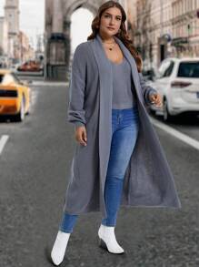 SHEIN LUNE Plus Size Solid Color Sleeveless Sweater Top And Cardigan Set, Autumn - Grey - View 3