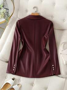 Franclia 女士宽松休闲PU皮革外套，适合新年服装，秋季女装 - 玫瑰紅 - 查看 2