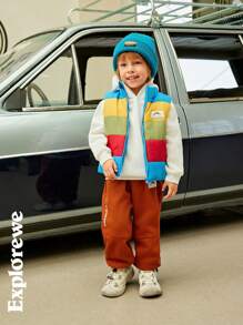 SHEIN Set de 2 pantalones de felpa informales con cintura elástica y decoración de dibujos animados para niño joven