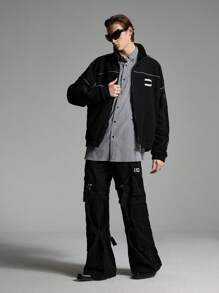 Manfinity VCAY Chaqueta con rayas reflectantes y forro de borreguillo de estilo urbano para hombres, apta para otoño/invierno