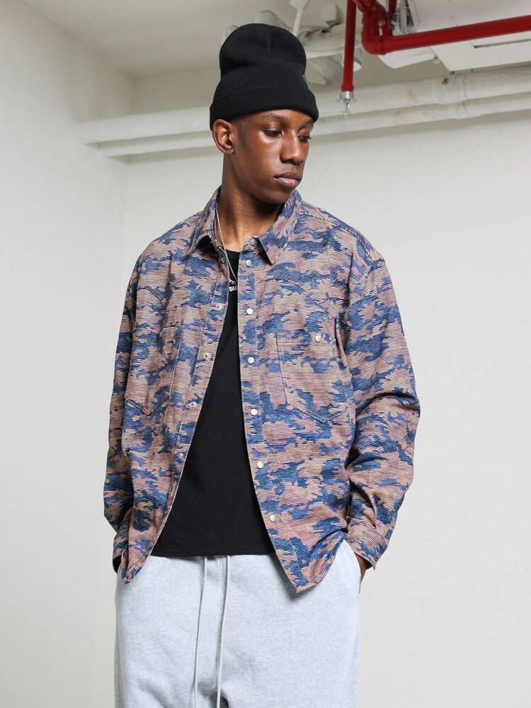Regular Fit Printed Twill Denim Western Shirt
