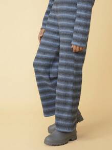 THE HAPPY LOOK Tween Girls Elastic Waist Striped Knitted Wide Leg Casual Pants, Autumn/Winter