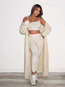 Zolique 2pcs Set: Minimalist Sleeveless Sweater Top & Solid Color Cardigan - Beige - View 1