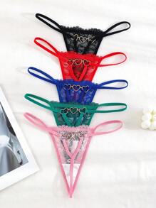 5-Pack Sexy Lace Heart Decorated G-String Panties Lingerie