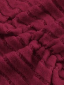 SHEIN Frenchy Women Casual Solid Color Ribbed Long Sleeve Fitted T-Shirt, Spring/Autumn - Burgundy - View 8