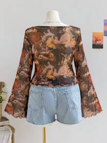 Soleia Áo Babydoll in hình sao và mặt trăng rộng rãi cho kỳ nghỉ/trở lại trường dành cho nữ cỡ lớn, áo sơ mi tay loe, thích hợp cho đầu thu - Nhiều màu - Xem 2