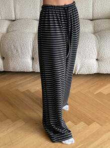 DAZY 保暖条纹宽松裤家居服、冬季睡衣 - 藏蓝色 - 查看 6