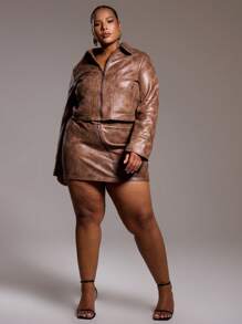 MUSERA Plus Size Faux Leather Zip Up Mini Skirt For Going Out, Sexy, Club, Party, Date Night, Vacation, Holiday, Rave, Concert, Ibiza, Festival
