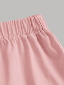 SHEIN Girlism 2pcs Tween Girl Ribbed Ruched Long Sleeve T-Shirt And Cargo Pants Casual Set - Pink - View 6