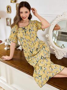 CottageSlumber Bubble Print Ruffle Trim Women's Nightgown Babydoll Holiday Season - Yellow - View 4