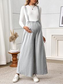 SHEIN Maternity All Grey Wide Leg Drawstring Sweatpants - Grey - View 5