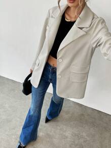 Calvaya Chaqueta de manga larga con cuello alto y diseño de espiga para mujer, silueta en H, para otoño