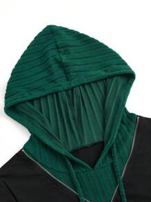 大码休闲针织长袖连衣裙，带褶边下摆和色块设计，超长女装 - 彩色 - 查看 4