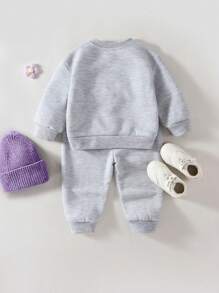 SHEIN Baby Girls 2024 New Collection Crew Neck Sweatshirt With Embroidered Flower & Letter Design, Autumn/Winter Casual 2pcs Set