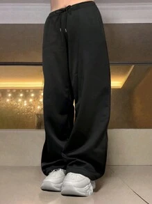 男式黑色休闲宽松抽绳运动裤 - 黑色 - 查看 1