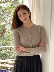 DAZY Set de 2 piezas Top de camiseta y Cárdigan de unicolor para mujer, ropa de otoño Suéter de mujer