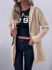 SHEIN Unity Women's Long Sleeve Drawstring Waist Casual Hooded Jacket - Apricot - View 5