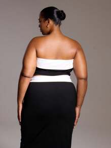 MUSERA Top long à ourlet plissé contrasté, grande taille, idéal pour les sorties, les pauses, les soirées, les moments romantiques, les festivals et l'été - Noir et Blanc - Voir 3
