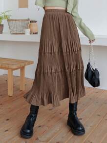 DAZY Falda plisada de unicolor para mujer, volante de otoño