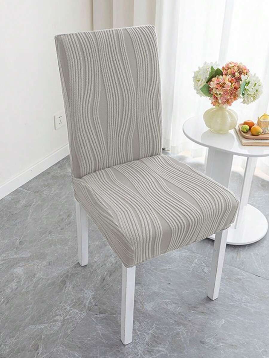 1pc Elegant Wave Pattern Jacquard Chair Cover, High-End Home & All-Purpose Use,Fall Decor,Autumn Decor,Room Decor - Grey - View 1