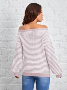 SHEIN LUNE Women's Casual Striped Pattern Drop Shoulder Loose Lantern Sleeve Sweater,Long Sleeve Tops In Fall/Winter - Multicolor - View 2