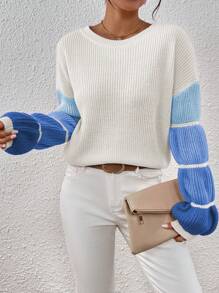 SHEIN Essnce Autumn/Winter Casual Contrast Color Dropped Shoulder Loose Knitted Sweater