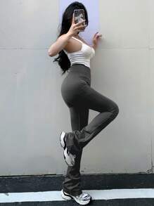 DAZY Women's Casual Versatile Slim Fit Thermal Lined Leggings Fall,Winter Tights - Dark Grey - View 4