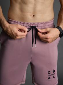 Manfinity Sport Corelite Boyfriend Style Men's Letter Print Drawstring Waist Casual Fitness Workout Shorts