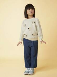 SHEIN Young Girls Round Neck Raglan Sleeve Long Sleeve Casual Cute Sheep Pattern Sweater, Suitable For Autumn And Winter - Beige - View 2