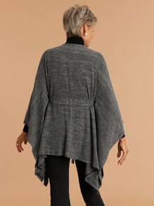 SHEIN LUNE Women's Solid Color Elegant Asymmetric Hem Casual/Work Poncho Coat - Grey - View 7