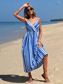 RueChic Striped Print Cami Dress - Blue - View 4