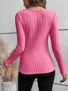 Chiquease Women's Casual Elegant Solid Color Twist Front Fitted T-Shirt, Autumn