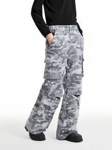 NEON BLANC Men's Grey Street Style Letter Embroidery Long Pants With 3D Pockets
