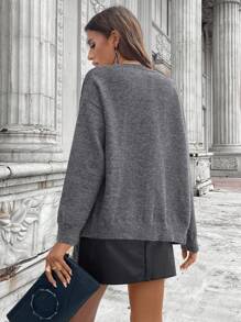 SHEIN LUNE Women Casual Solid Color Basic Cardigan & Tank Top 2Pcs Set, Autumn/Winter Winter Clothes For Women V Neck Sweater Winter Outfits For Women 2 Pieces Sets Ladies,Casual - Dark Grey - View 2