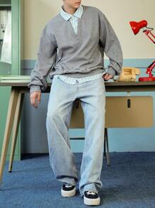 DAZY Men's Loose Fit Drop Shoulder Solid Crew Neck Sweatshirt, Autumn/Winter