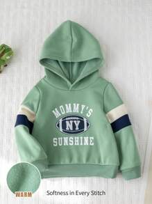 Cozy Pixies Baby Boy Letter Grafische Capuchon Lange Mouw Pullover Sweatshirt, Casual Veelzijdig