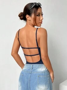 SHEIN EZwear Navy Blue Knitted Backless Camisole