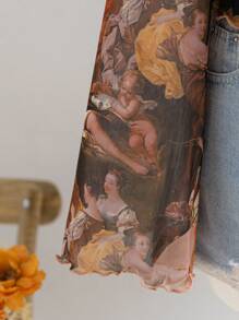 Soleia Áo Babydoll in hình sao và mặt trăng rộng rãi cho kỳ nghỉ/trở lại trường dành cho nữ cỡ lớn, áo sơ mi tay loe, thích hợp cho đầu thu - Nhiều màu - Xem 6