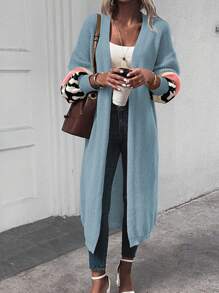 SHEIN LUNE Áo khoác cardigan dài tay họa tiết da báo hở vai thời trang thu đông cho nữ - Màu xanh bụi bặm - Xem 5