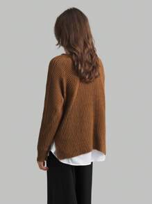 Ontre 百搭圆领针织毛衣，温暖舒适，百搭，简约法式风，休闲时尚，适合秋冬 - 咖啡棕 - 查看 8