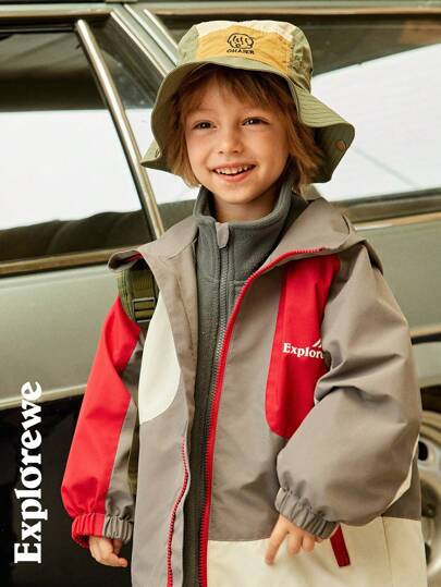 SHEIN Patchwork Design Boys Outdoor Casual Jacket