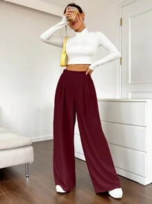 SHEIN EZwear Women Solid Color Elastic Waist Loose Casual Pants