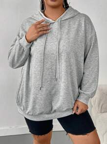 SHEIN CURVE+ Plus Size Casual And Simple Cartoon Letter Pattern Long Sleeved Hood Suitable For Autumn And Winter Ultra Loose Women's Hoodie