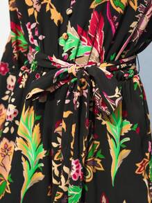 Maija 1pc Women All-Over Print Button Front Belted Long Sleeve Jumpsuit - Multicolor - View 4