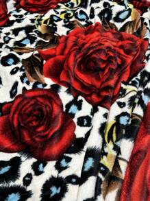 1pc Leopard Print Rose Fleece Blanket Soft Warm Reversible Throw Blanket, Suitable For Sofa, Bed, Travel, Living Room & Bedroom,Fall Decor,Autumn Decor,Room Decor - Multicolor - View 3